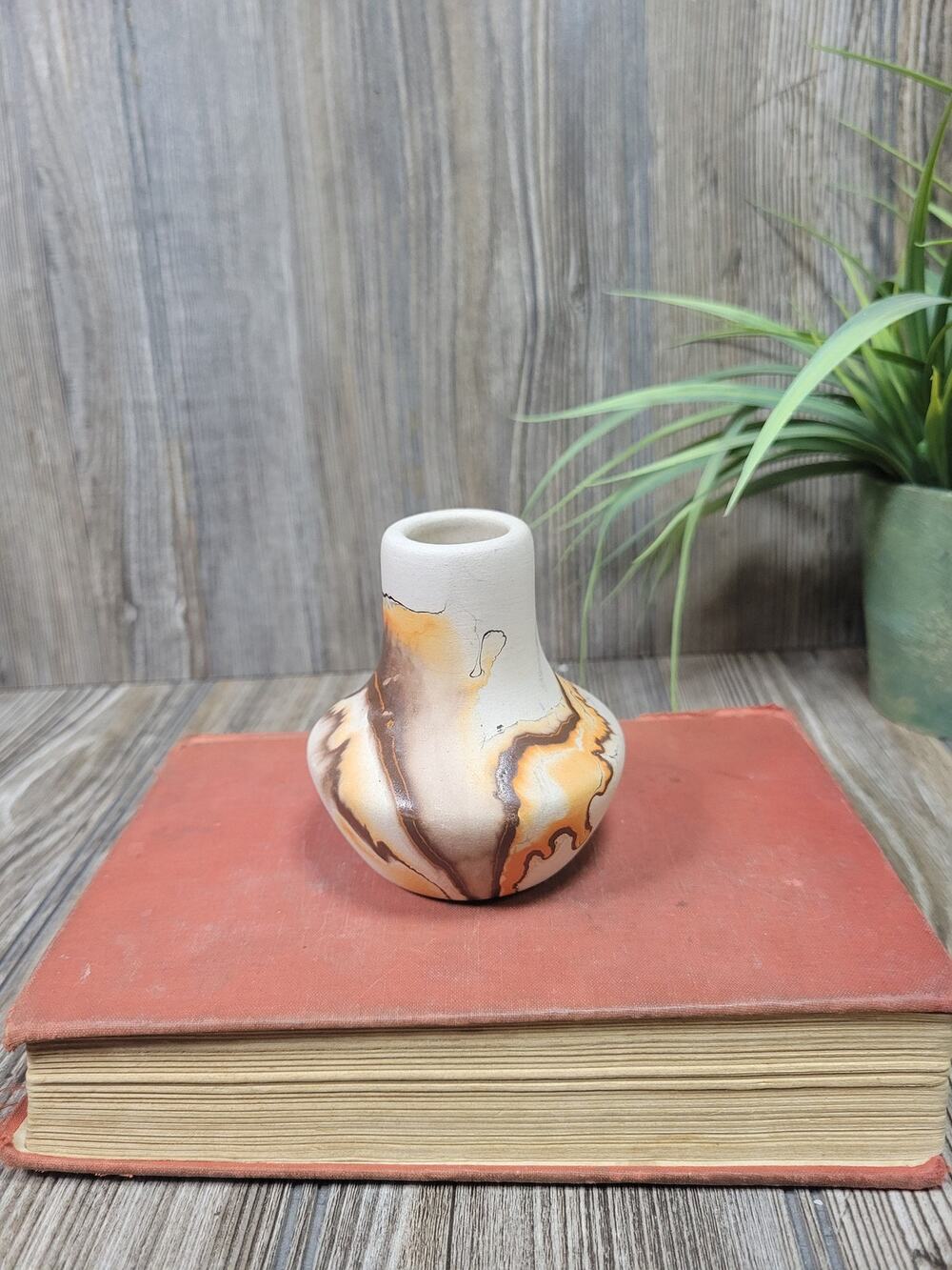 Small Vintage Nemadji Swirl Pottery Bud Vase Boho Southwestern Clay Pot